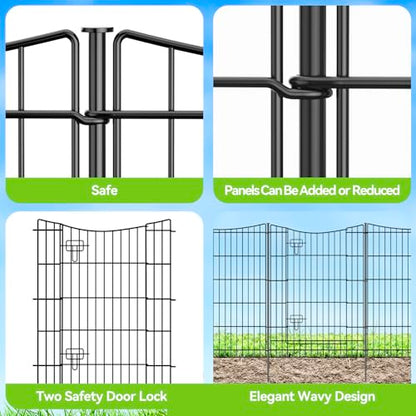 INJOPEXI Decorative Garden Fence 12 Panels 26ft(L)×36in(H) Metal Garden Fences with 11 Panels + 1 Gate, Animal Barrier Rabbit Fence Rustproof Wire Temporary Dog Fencing Outdoor for Backyard Lawn - size: 12 Panels 26ft(L)-36"(H) - With Gate