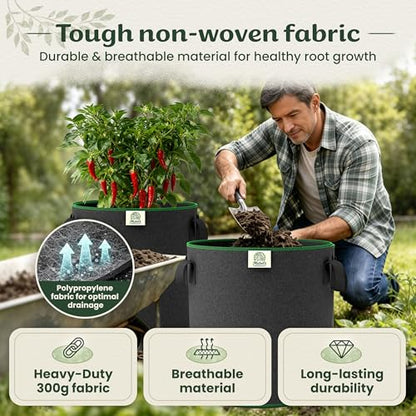 Mabel's Gardening 10-Pack 5 Gallon Grow Bags - Garden Planting Bags 11.0 x 12.2 INCH Made of 8.85 oz/yd² (300g/m²) Felt & Fleece Fabric Plant Pot, Plant Bag, Grow Bag for Strawberry Chilli Tomato - color: 10-pack, size: 5 Gallon