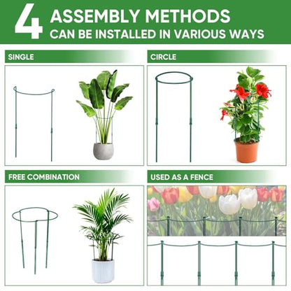 8 Pack 32 or 16 inch Adjustable Plant Support Stakes, Heavy-Duty Half Round Peony Support, Garden Plant Stakes Cage for Outdoor Plants, Peony, Tomato, Hydrangea, (16In Support +16In Extension Tubes) - size: 10"W x31.8"H