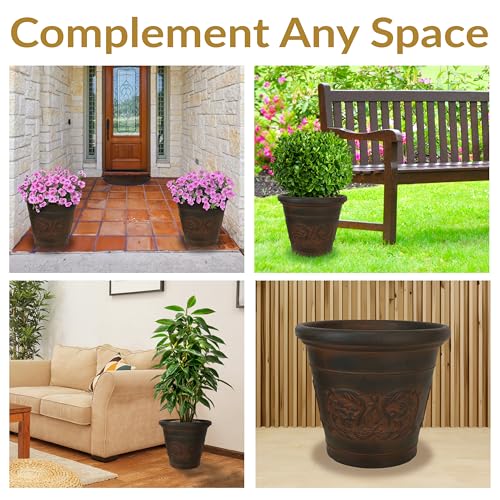 Sunnydaze Arabella 16'' Plastic Planter Pot for Plants, Rust - color: Rust, size: 16 in