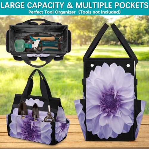 Purple Dahlia Garden Tool Bag Waterproof Gardening Tool Storage Bag with Handle & 10 Pockets Gardening Tote Bag for Women Garden Tool Organizer - color: Purple Dahlia