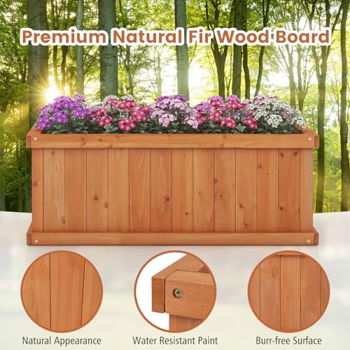 S AFSTAR Raised Garden Bed, 31” X 14” X 12” Fir Wood Rectangle Planter Box W/4 Drainage Holes & Detachable Base Plate, Raised Bed Planter Kit Box, Indoor & Outdoor Container for Patio Backyard - size: 31” x 14” x 12”