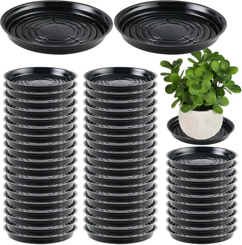 50 Packs 14 Inches Large Plant Saucers for Indoor Outdoor Use Heavy Duty Plastic Plant Plate Dish for Planter Bulk Round Flower Pot Drip Trays to Catch Water 4 to 20 Inch, Black - color: Black/ 50 packs, size: 14 inches