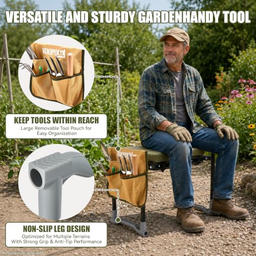 Garden Kneeler and Seat, Foldable Garden Stool, with Kneeling Pad & Bag