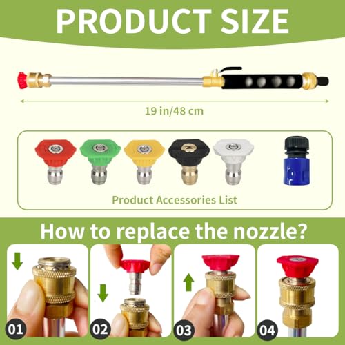 High Pressure Hose Nozzle for Garden Hose,Leak-Free Jet Wand with 5 Nozzles - color: Black