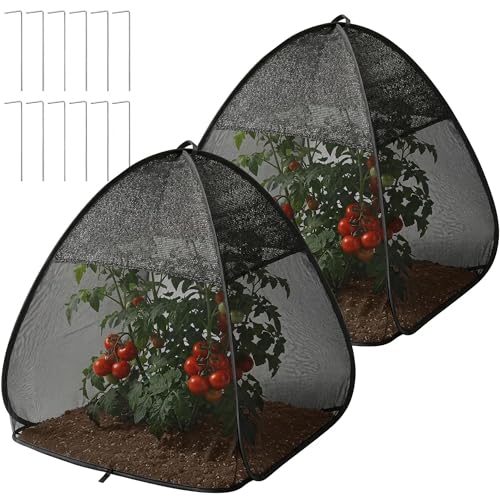 2Pcs Pop Up Garden Netting Bug and Shade Cover,Plant Sun Shade Netting Tent - color: Black-28x28x30 Inch