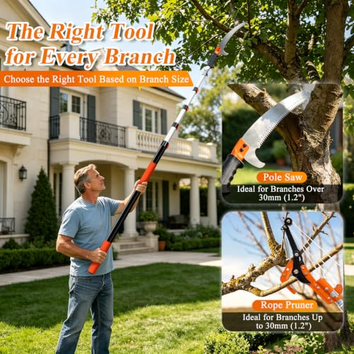 26FT Reach Manual Extendable Pole Saw Puner & Fruit Picker Kit