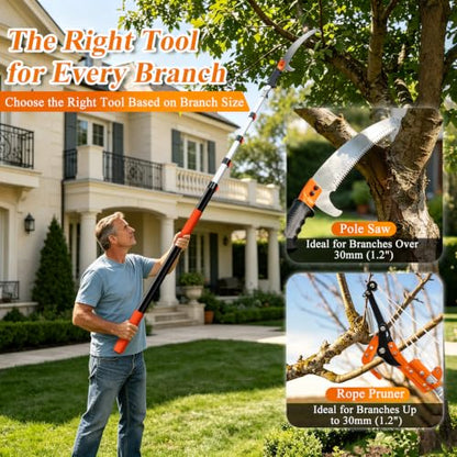 26FT Reach Manual Extendable Pole Saw Puner & Fruit Picker Kit