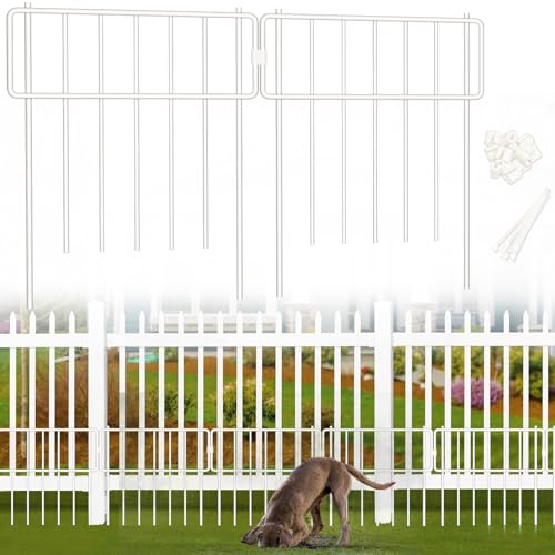 Thrivinest 10 Pack Animal Barrier Fence, No Dig Fence Decorative Fences, 17in(H) x10ft(L) Rustproof Metal Small Garden Fence Border for Dogs Rabbits, Bottom Blocker for Outdoor Yard Patio, White - color: White, size: 10 Pack,10Ft