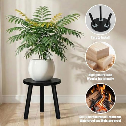Wood Plant Stands Indoor, Black Plant Stand Modern Plant Table for Large Plants, Wooden Plant Stool, Tall Plant Holder Small Round Side for Living Room, Balcony, Office (1 Pack) - color: Black