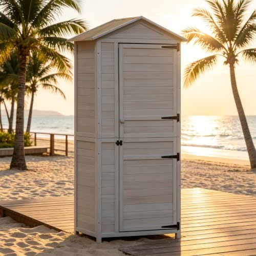 Patio Storage Outdoor Cabinet - color: Light Grey - 35.50 X 24.80 X 78.80 Inch