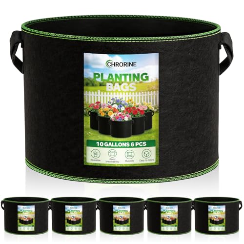 CHRORINE 6-Pack 10 Gallon Grow Bags 300G Thickened Aeration Fabric Pots with Handles Suitable for Planting Plants Flowers and Fruits - size: 10 Gallon