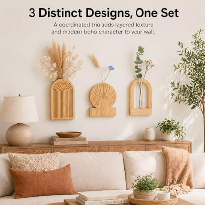 TBWIND Wooden Wall Vases Set of 3, Wall Planters with Glass Tube Kit - color: Natural