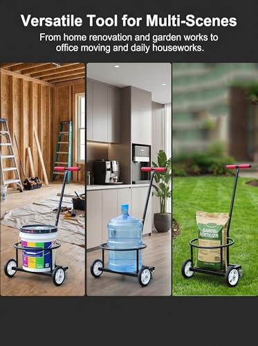 Heavy Duty 4-Wheel Bucket Cart, Carbon Steel Utility Truck with Lockable Wheels, Effortless Mover for Water Bottles, Buckets, Gas Cylinders & Flower Pots, for Home, Garden & Work