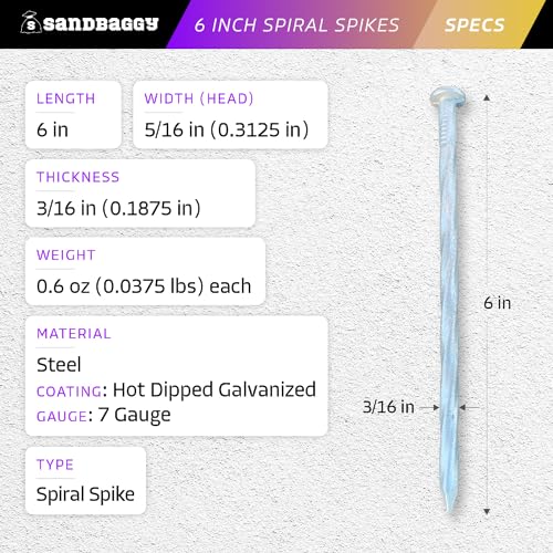 Sandbaggy 6 Inch Galvanized Artificial Turf Stakes - Spiral Landscape Nails - Ground Spikes/Pins for Synthetic Grass, Lawn, Edging, Weed Barrier Fabric, Garden (Steel (7 Gauge), 1000)