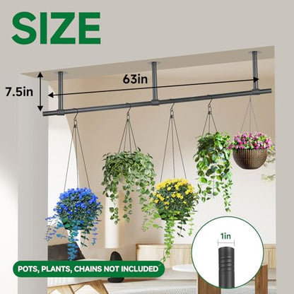 2 pcs Hanging Planters Rod, Plant Hanger Indoor for Window Ceiling, Hanging Plant Shelf for Wall Planter House Plants, Plant Shelves Metal Holder Bar 63 in (Pots, Plants, Chains not Included) - size: 63In Length-2Pcs