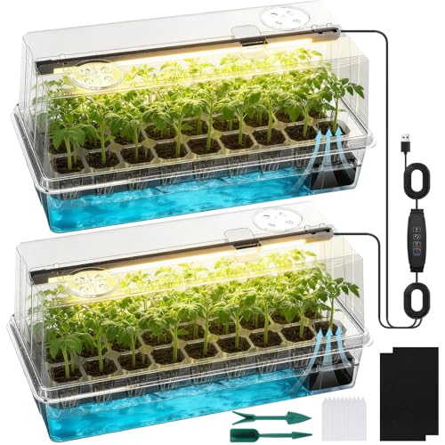 72 Cells Seed Starter Tray Self Watering, Seed Starter Kit with Grow Light, Full Spectrum with 5 Dimmable Brightness & Timer, Indoor Plant Grow Tray for Beginners & Seasoned Gardeners, Gardening Gifts - size: 72 Cells