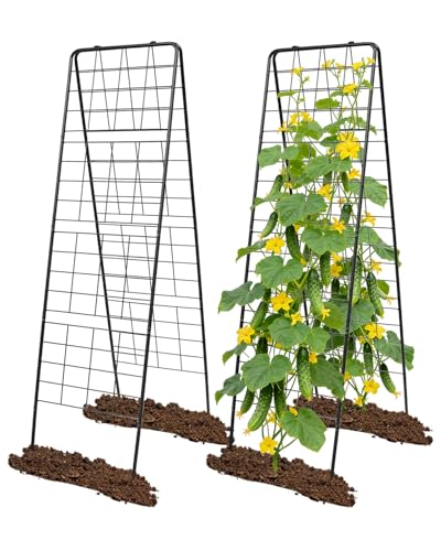 2 Pcs 60"x16.2" Heavy Duty Steel A-Frame Garden Trellis for Climbing Plants – Rust-Proof Metal Trellis with Hardware Cloth, Perfect for Raised Beds,Cucumbers,Tomatoes & Outdoor Vines (Black) - color: Black, size: 2Pcs
