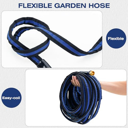 Lightweight Garden Hose 50 ft, Flexible Kink-Free Water Hose - color: black-blue, size: 50 FT