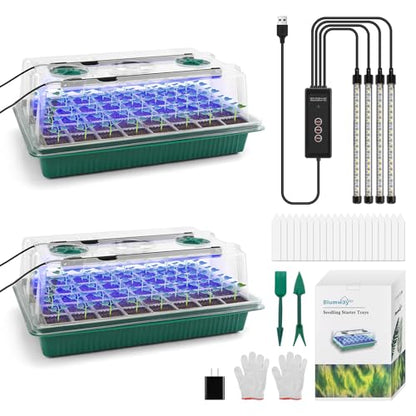 BlumWay Seed Starter Tray with Grow Light, Humidity Dome, 2 Pack 80 Cells