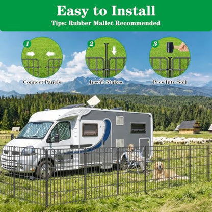 20 Panels No Dig Decorative Garden Fence, 33in(H) x 44.6ft(L) Animal Barrier Fence, Rustproof Metal Temporary Dog Fence, Dog Digging Defense Fencing Barrier for Outdoor, Yard, Patio - size: 20 Panels 33in(H) x 44.6ft(L)