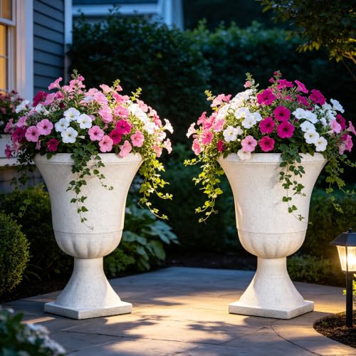 22" Tall Urn Planters Set of 2 Large Flower Pots, Indoor Outdoor Use - color: 22"h-white Terrazzo