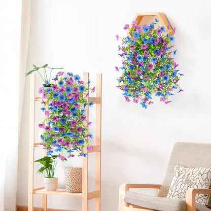 INQCMY 2 Pcs Artificial Fake Hanging Flowers for Outdoors UV Resistant - color: Purple Blue
