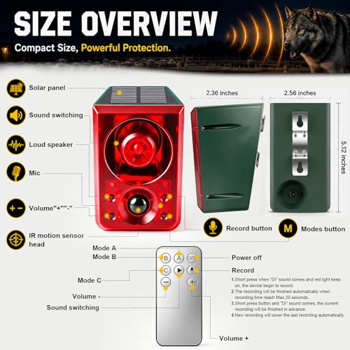 ChunHee Solar Outdoor Motion Sensor Alarm Dog Barking Gunshot Sound 130dB - color: Red-2pack