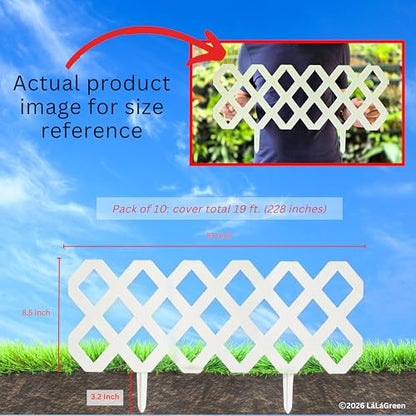 LaLaGreen Garden Edging Border (23x8.5in, 10 Pack) White Plastic Fence - color: White x 10