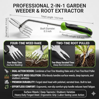 2-Piece Weeder & Cultivator Set, Ergonomic Rust-Resistant Grip - color: 2 PCS