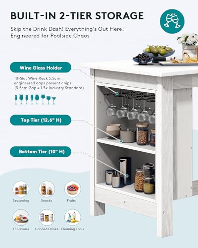 SERWALL 5-Piece Outdoor HDPE Counter-Height Bar Set with 4 Stools, White - color: White, size: 5 Piece Bar Set