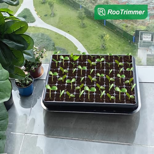 RooTrimmer 54 Cell Seed Starter Trays, 2.8" Deep Plug Flat Tray,10 Pieces Big Holes Germination Tray, Thick Durable Seedling Plastic Nursery Reusable Trays (11.14inch ×14.6 inch, 10-Pack) - size: 54 Cells Plug Tray-10P