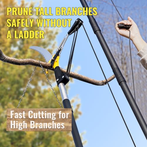 14.5FT Pole Saw for Tree Trimming, 2-In-1 Manual Tree Pruner with Saw, Extendable Long Handle Pole Tree Trimmer, High Reach Limbs Branch Cutter and Pruning Shears for Yard Garden Palm Shrubs - size: 14.5FT