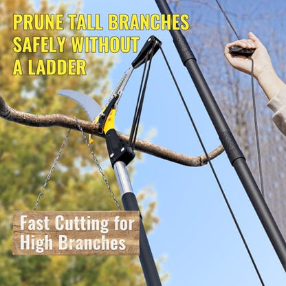 14.5FT Pole Saw for Tree Trimming, 2-In-1 Manual Tree Pruner with Saw, Extendable Long Handle Pole Tree Trimmer, High Reach Limbs Branch Cutter and Pruning Shears for Yard Garden Palm Shrubs - size: 14.5FT