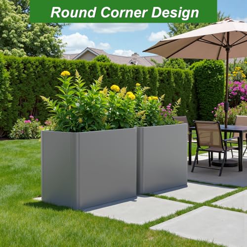 36" L x 15" W x 24" H Metal Tall Rectangular Planter - Large Planter Box for Outdoor Plants, Flowers,Garden - color: Gray