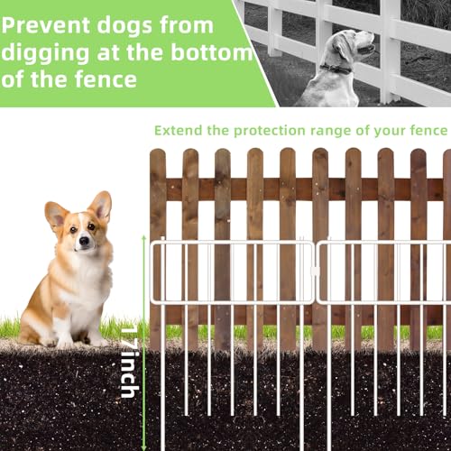 Thrivinest 10 Pack Animal Barrier Fence, No Dig Fence Decorative Fences, 17in(H) x10ft(L) Rustproof Metal Small Garden Fence Border for Dogs Rabbits, Bottom Blocker for Outdoor Yard Patio, White - color: White, size: 10 Pack,10Ft