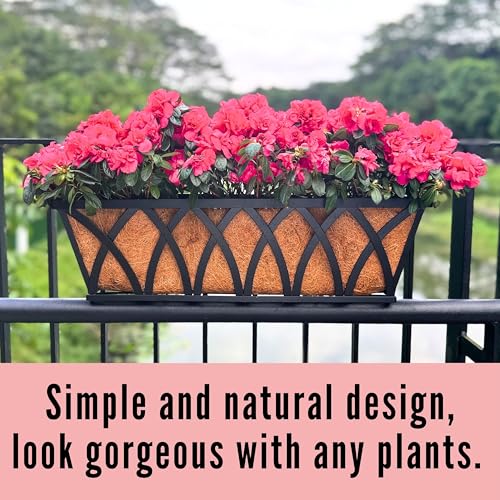 LaLaGreen Wall Planter (4 Pack, 30 Inch) Large Railing Planter Box for Outdoor Plants with Coco Liner, Metal Balcony Flower Basket Deck Rail Railing Fence Window Attach House Horse Trough Fence Porch - size: 30" (76cm) x 4 Pack