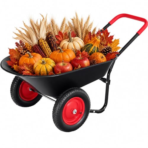 2 Wheel Wheelbarrow, Dual-Wheel Garden Dump Cart with 13" Non-Slip Pneumatic Tires & Ergonomic Padded Handle, Heavy-Duty Home Utility Yard Cart Wagon with 4.5 Cu Ft Capacity for Lawn, Gardening - color: 4.5cbf|black