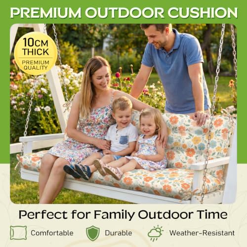 Oxford Fabric Swing Cushions with Backrest & Tie Straps for Patio Bench - color: Tiny Multicolor Floral
