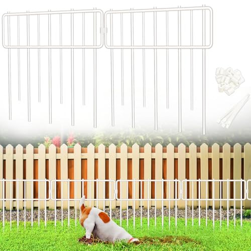 Animal Barrier Fence, 30 Pcs Upgrade 1.26 in Gap Decorative Fences No Dig Fence for Rabbits and Dog Ground Defense, Rustproof Metal Wire Garden Edging Border for Outdoor, Yard, White - color: White, size: 30 Panel, 32.3Ft