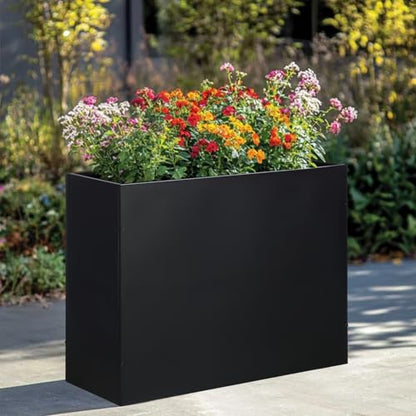 BAYN Large Metal Rectangular Garden Planter Box 32”x 12”x 24” - color: Black, size: 32”x 12”x 24”