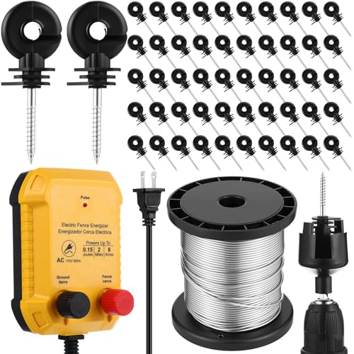 MorningRo Electric Fence Charger Kit 0.15J 2 Mile 50 Insulators 250ft Wire - style: 0.15 Joule