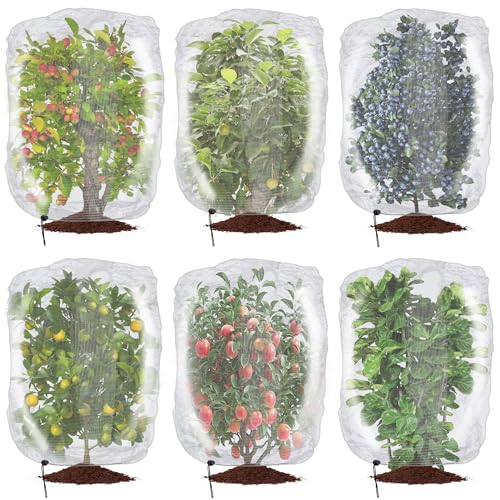 6 Pcs Insect Bird Barrier Tree Net, 3.9 x 3.2 Ft Garden Netting Plant Cover - color: 6 Pcs, size: 3.9x3.2 ft