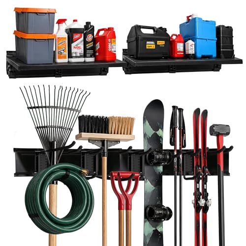 TIDYME Garage Tool Organizer Wall Mount 64", 2 Shelves & 4 Double Hooks - size: 64", style: 2 Shelves, 4 Double Hooks