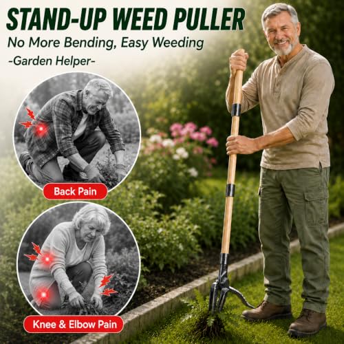 Premium Stand Up Weed Puller Tool, Long Handle Weed Puller & Garden Weeder Tool, Manual Weed Remover Tool, Heavy Duty Root Weed Puller for Lawn – Gardening Gift for Dad & Grandpa