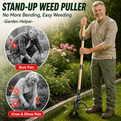 Premium Stand Up Weed Puller Tool, Long Handle Weed Puller & Garden Weeder Tool, Manual Weed Remover Tool, Heavy Duty Root Weed Puller for Lawn – Gardening Gift for Dad & Grandpa