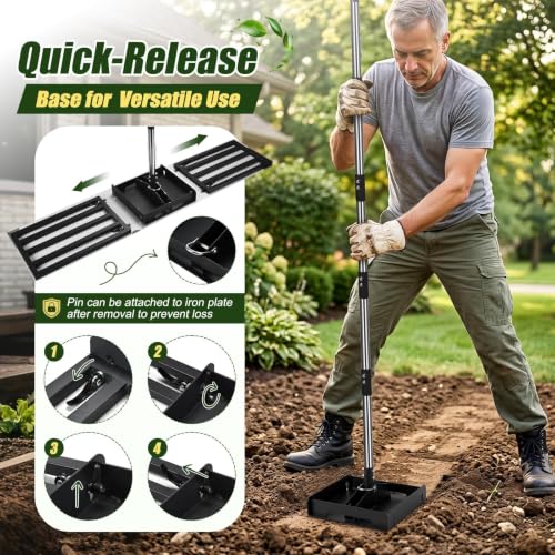AugFir Lawn Leveling Rake, 2-in-1 Tamp and Lawn Leveler Tool，Heavy Duty Iron Dual-use 45” x 11” Base Plate with 76” Stainless Steel Handle, Quick Detach for Garden, Yard, Farm - color: Black