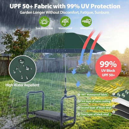 Garden Kneeler Umbrella, 42” Large Clip on Umbrella with Metal Clamp,UPF50+ Sun Protection,360°Swivel,Folding Garden Umbrellas for Garden Bench Kneeler Seat,Outdoor Gardening Shade - color: Dark Green