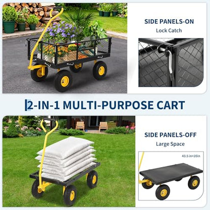 Garvee 900 LB Garden Cart, Heavy Duty Metal Utility Garden Wagon, Black - color: Black, size: 900 Lbs