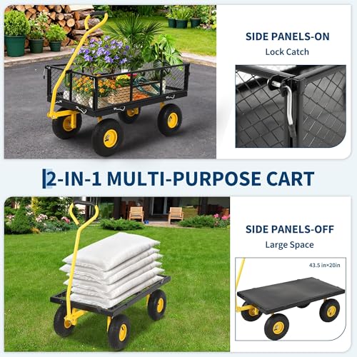 Garvee 900 LB Garden Cart, Heavy Duty Metal Utility Garden Wagon, Black - color: Black, size: 900 Lbs